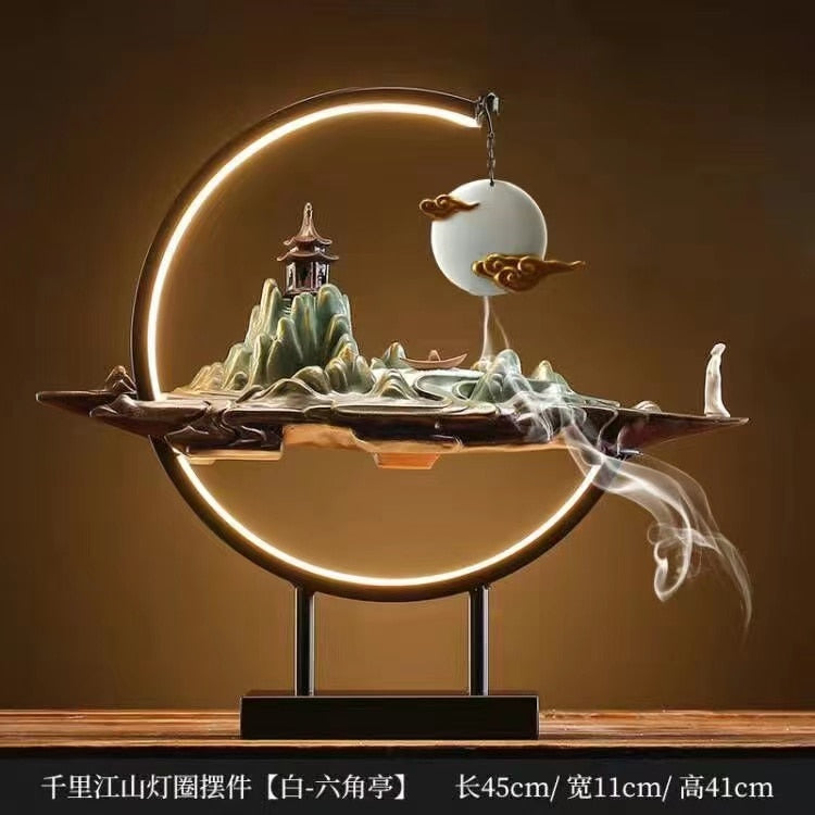 Backflow Incense Burner Household Led Light Ring Living Room Ceramic Melting Candle Burner Holder Creative Chinese Home Decor acacuss