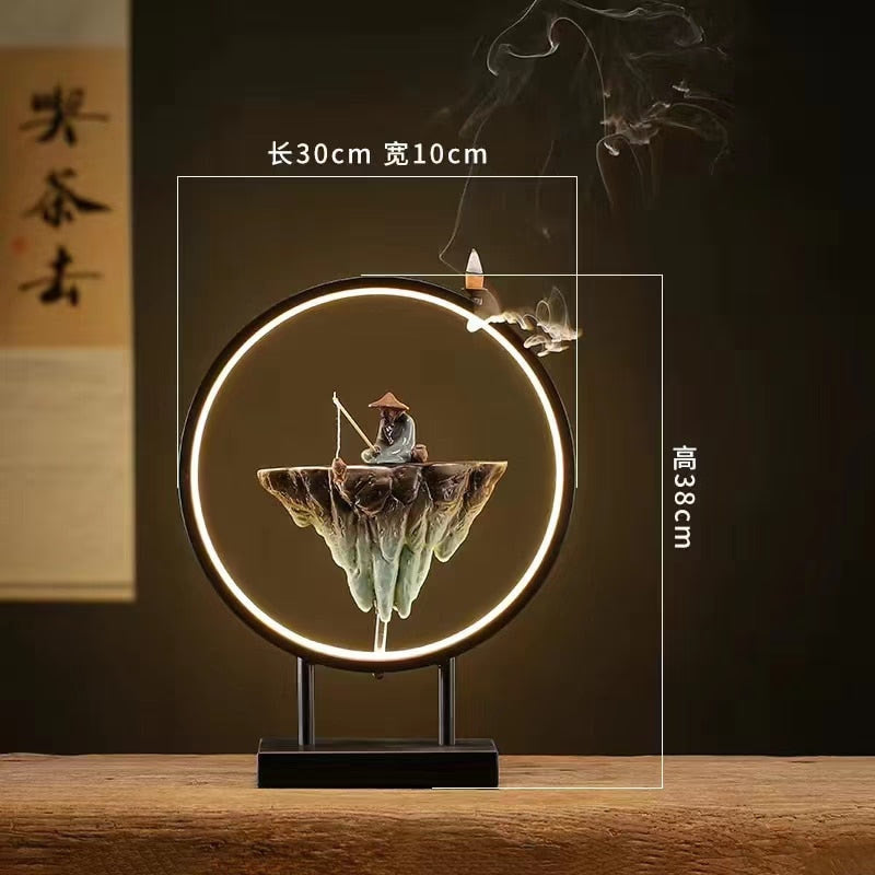 Backflow Incense Burner Household Led Light Ring Living Room Ceramic Melting Candle Burner Holder Creative Chinese Home Decor acacuss