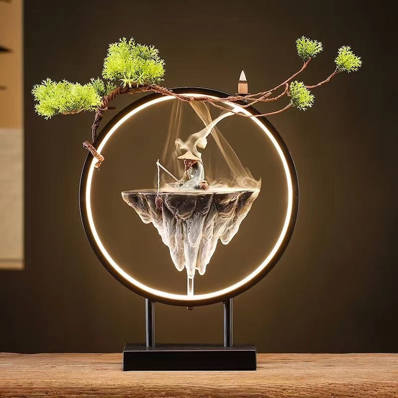 Backflow Incense Burner Household Led Light Ring Living Room Ceramic Melting Candle Burner Holder Creative Chinese Home Decor acacuss