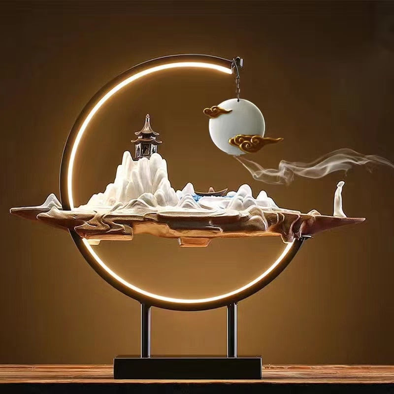 Backflow Incense Burner Household Led Light Ring Living Room Ceramic Melting Candle Burner Holder Creative Chinese Home Decor acacuss