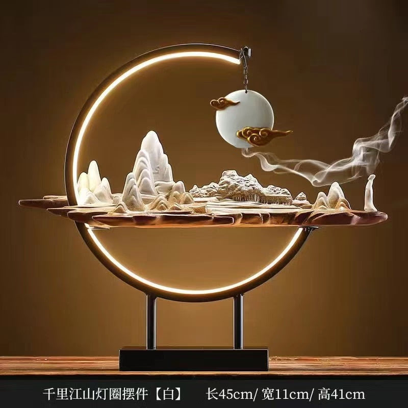 Backflow Incense Burner Household Led Light Ring Living Room Ceramic Melting Candle Burner Holder Creative Chinese Home Decor acacuss