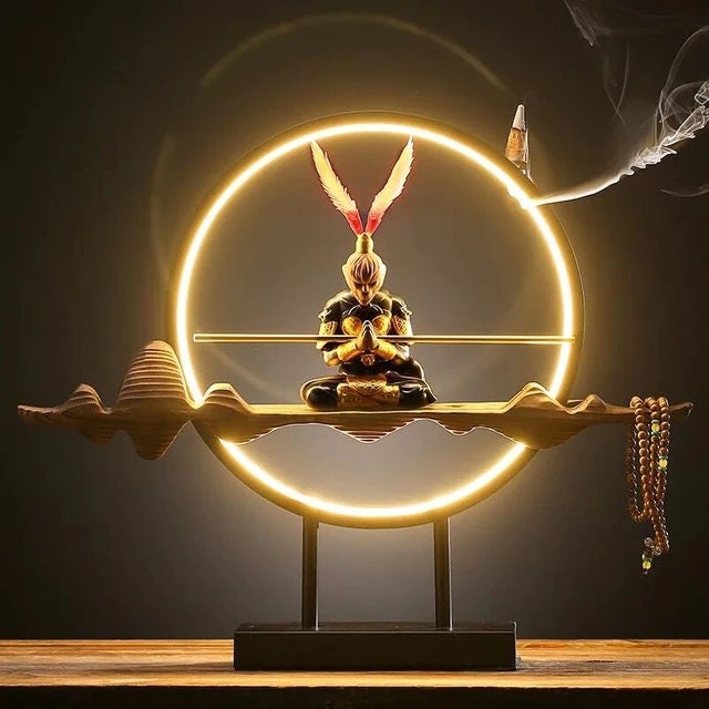 Backflow holder for incense sticks - Chinese Zen Monkey King acacuss