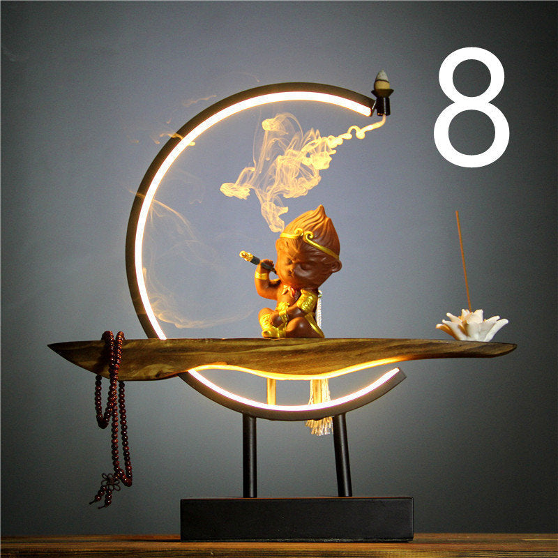 Backflow incense holder burner Chinese Style Led Light Ring Living Room Porch Zen Home acacuss