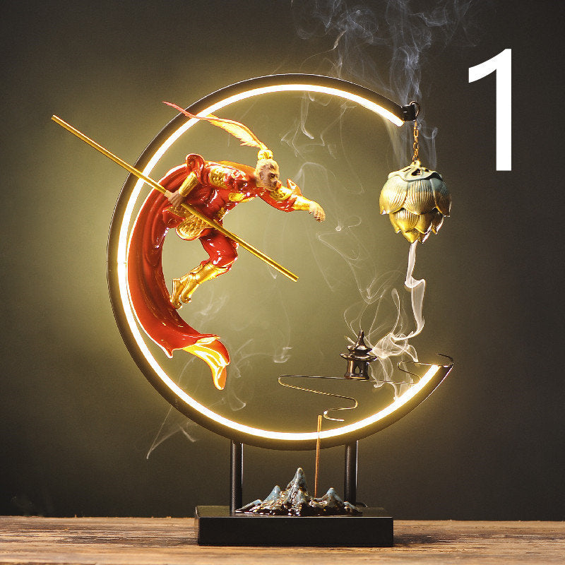 Backflow incense holder burner Chinese Style Led Light Ring Living Room Porch Zen Home acacuss