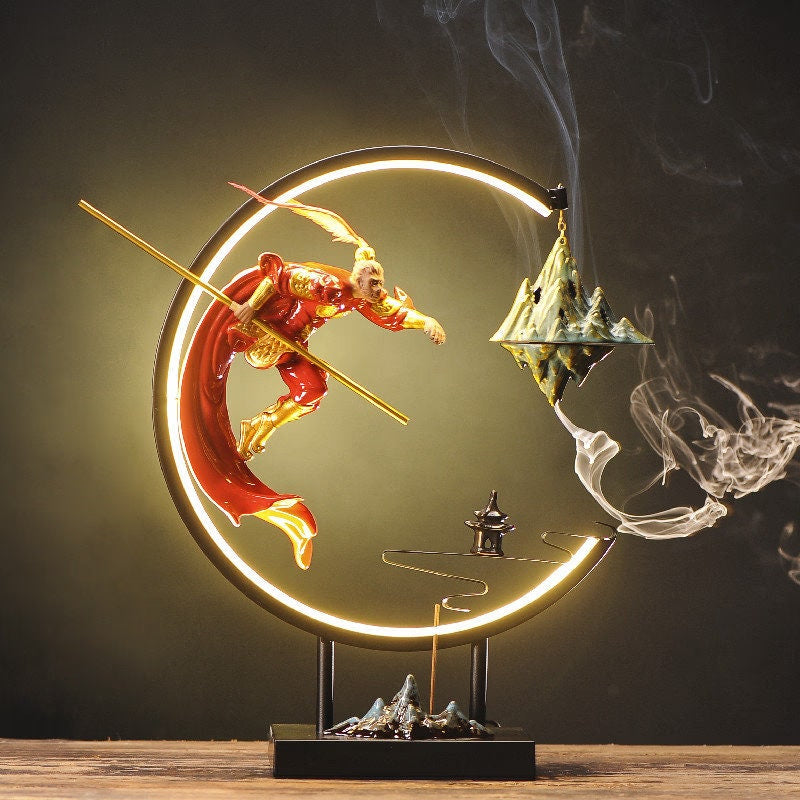 Backflow incense holder burner Chinese Style Led Light Ring Living Room Porch Zen Home acacuss