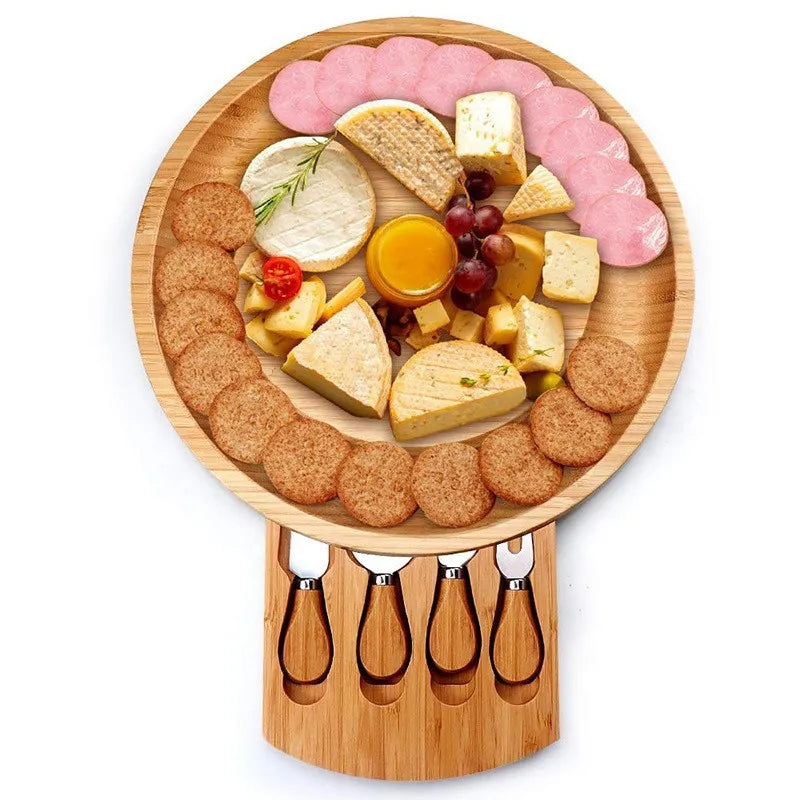 Bamboo Cheese Board Set With Cheese Knife Portable Outdoor Dinner Plates Hotel Restaurant Decoration Accessories Bread Tray set acacuss