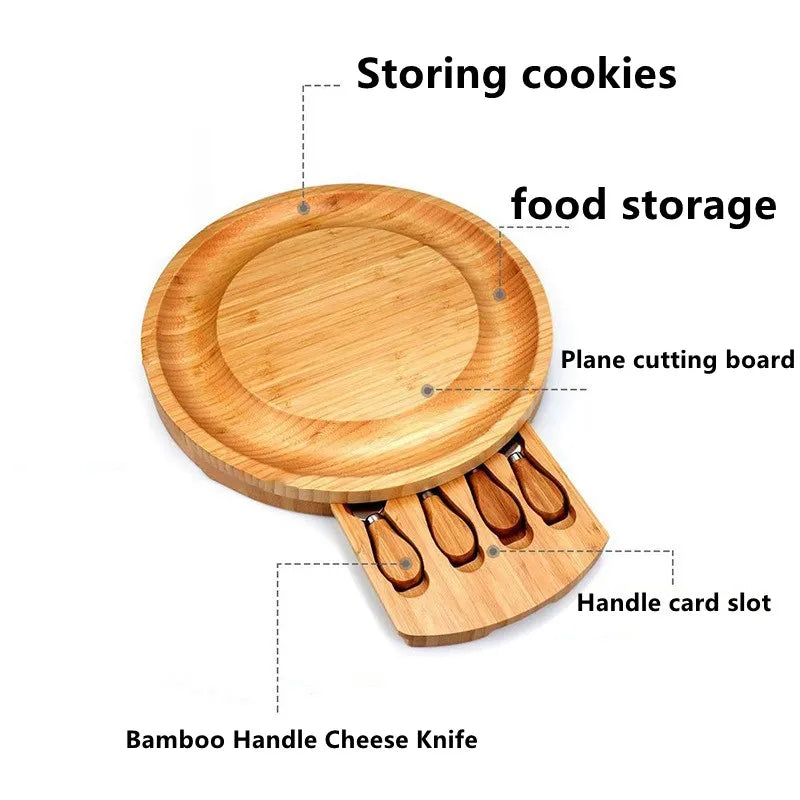 Bamboo Cheese Board Set With Cheese Knife Portable Outdoor Dinner Plates Hotel Restaurant Decoration Accessories Bread Tray set acacuss