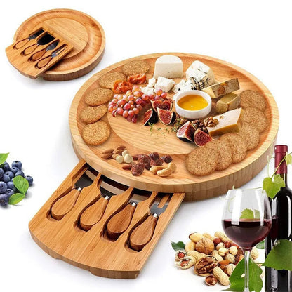 Bamboo Cheese Board Set With Cheese Knife Portable Outdoor Dinner Plates Hotel Restaurant Decoration Accessories Bread Tray set acacuss