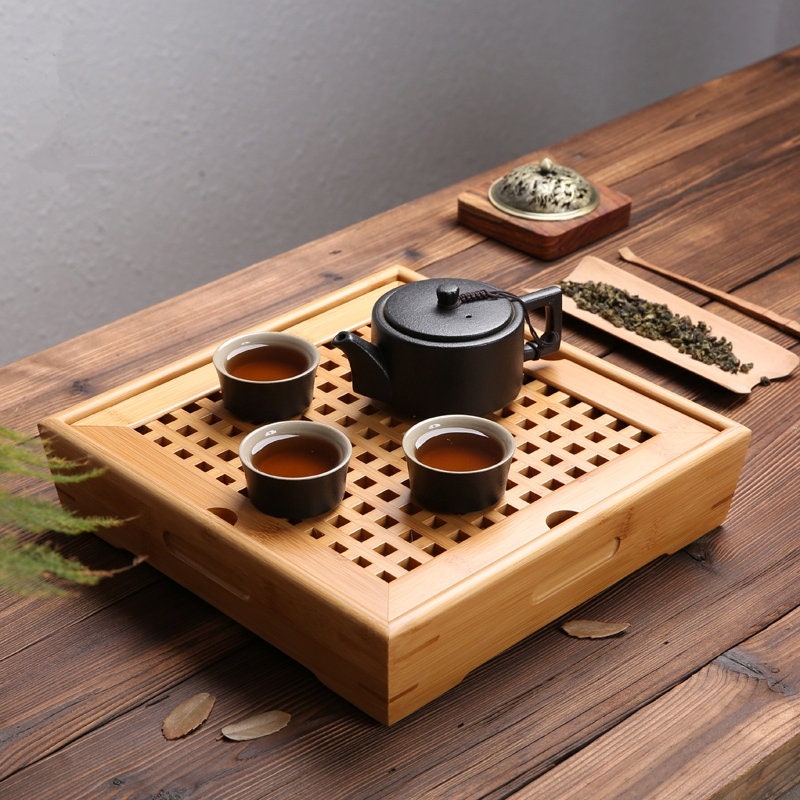 Bamboo tea tray square size | Tea Tray Heavy Natural Bamboo acacuss