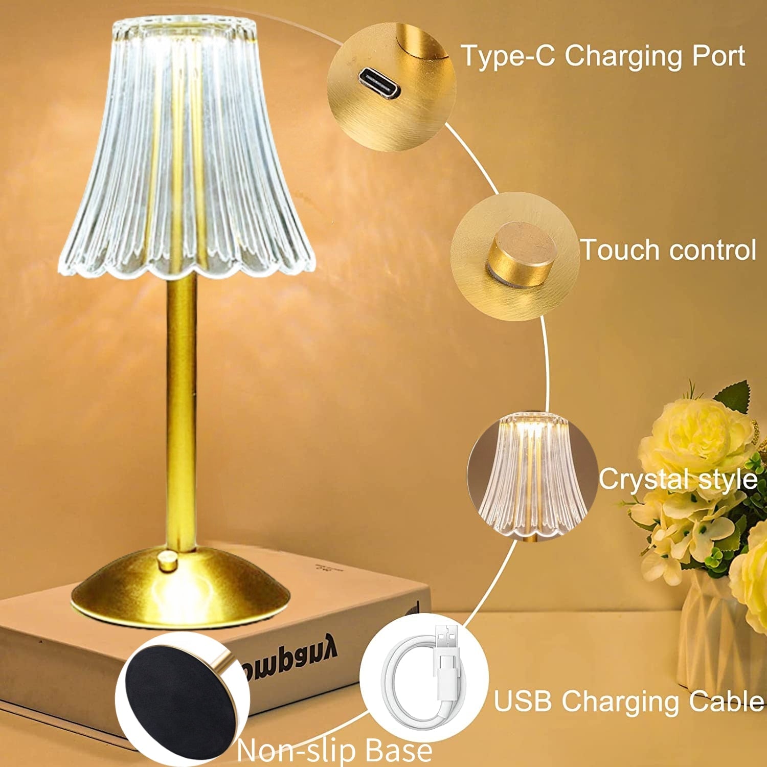 Bar Touch Table Lamp Rechargeable Wireless Desk Lamp Portable Bedroom Night Light LED Decor Lights for Coffee Hotel Restaurant acacuss