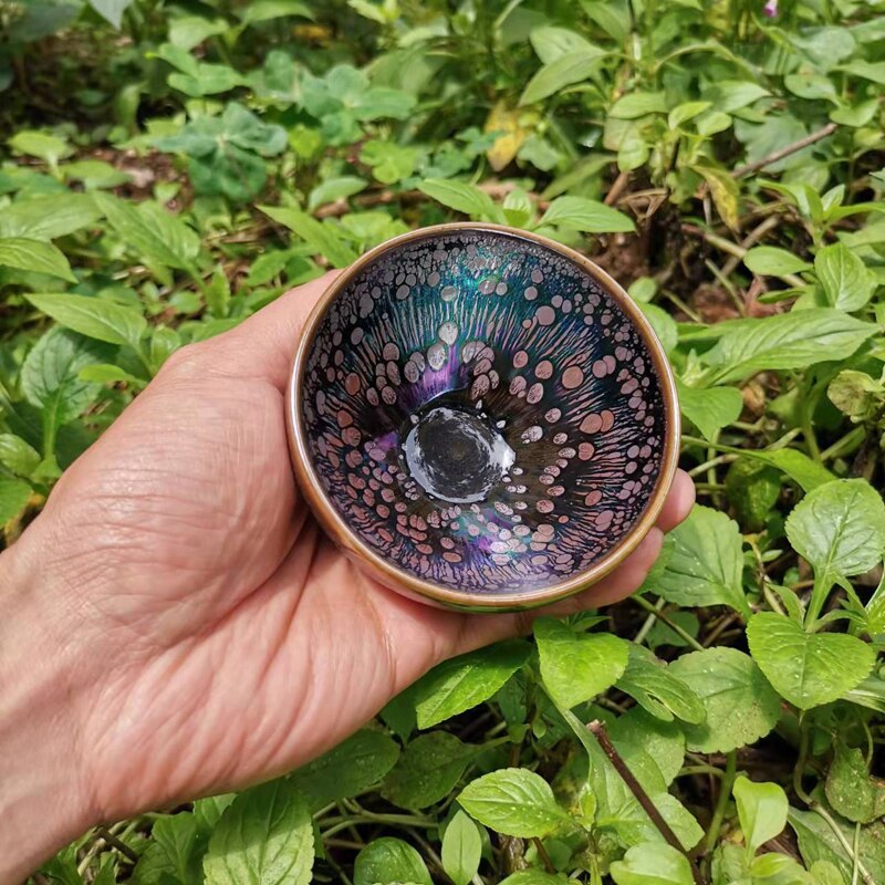 Beautiful Color Tenmoku Tea Cup Chinese Traditional Crafts Pottery Cultural Heritage Ceramic Tea Bowl Gift Pouch/JIANZHAN acacuss