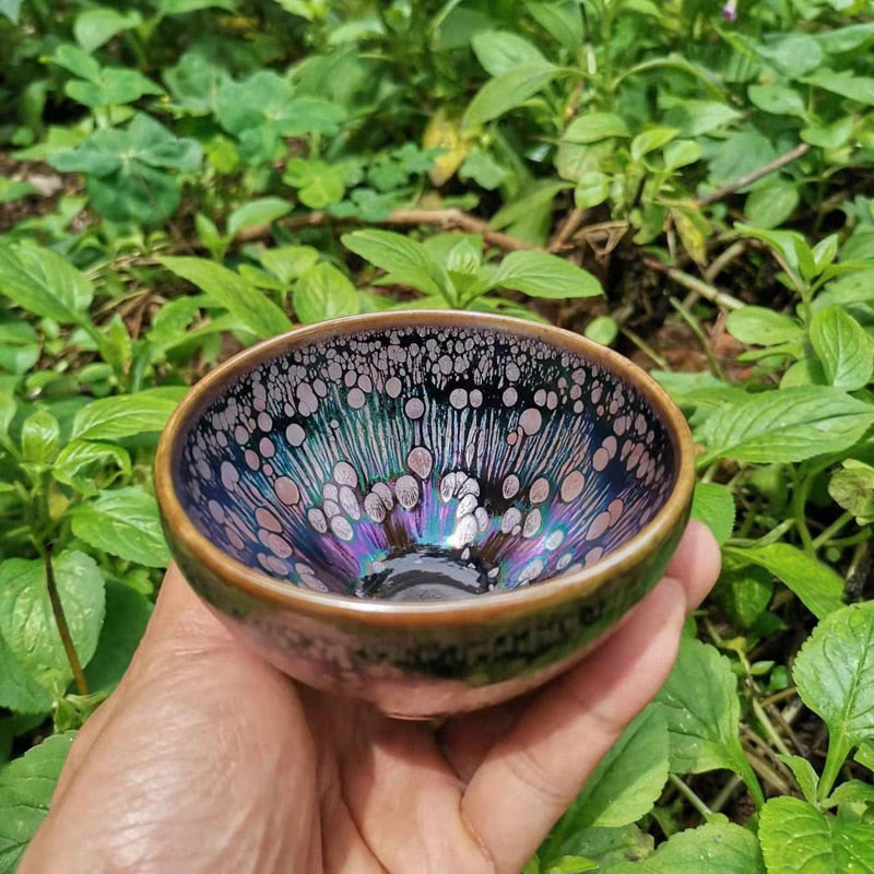 Beautiful Color Tenmoku Tea Cup Chinese Traditional Crafts Pottery Cultural Heritage Ceramic Tea Bowl Gift Pouch/JIANZHAN acacuss
