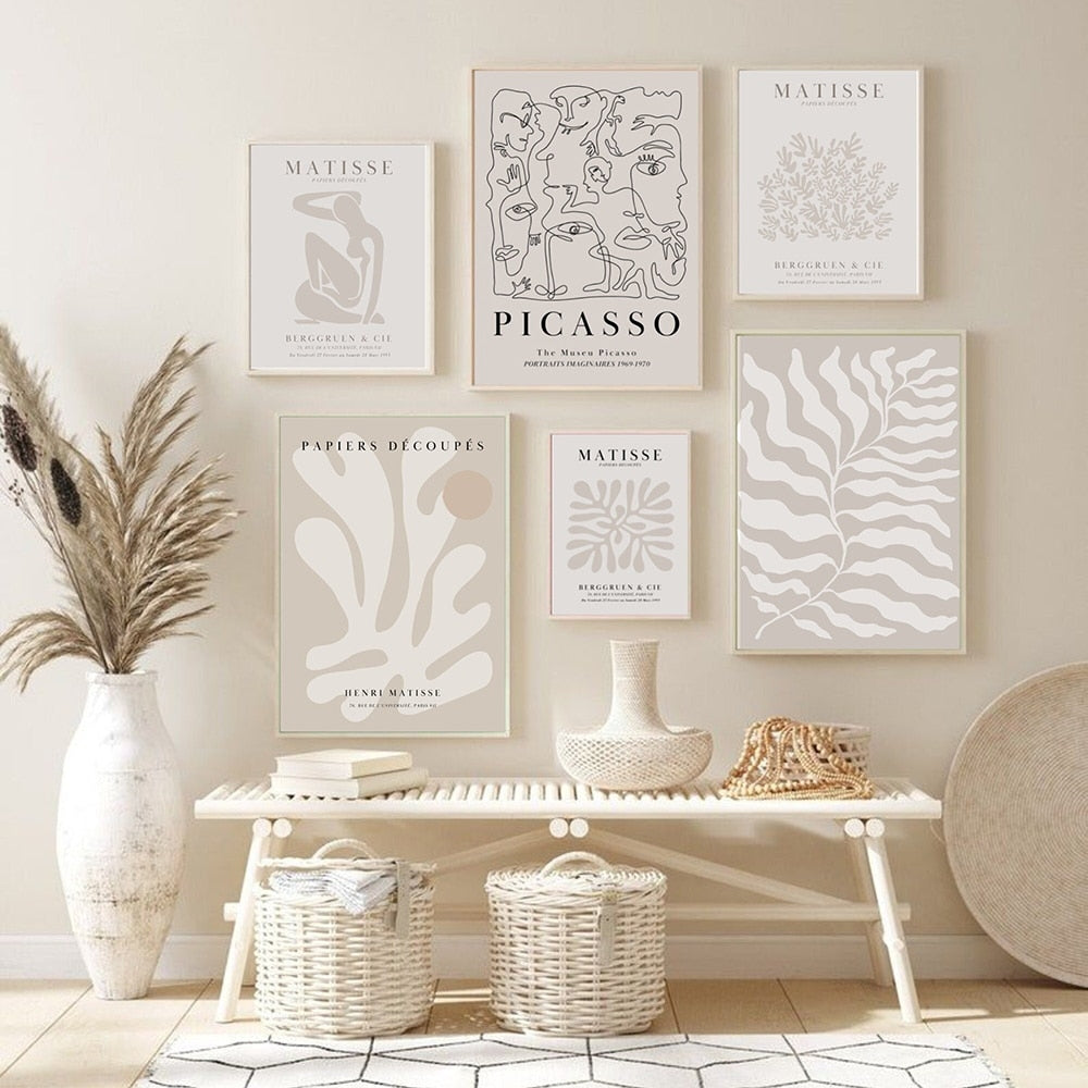 Beige Matisse Poster Nude Picasso Girl Abstract Line Art Print Coral Leaf Canvas Painting Boho Wall Picture Living Room Decor acacuss