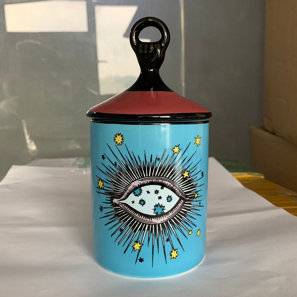 Big Eye Jar Starry Sky Incense Candle Holder with Hand Lid Aromatherapy Candle Jar Handmade Candleabra Home Decoration acacuss