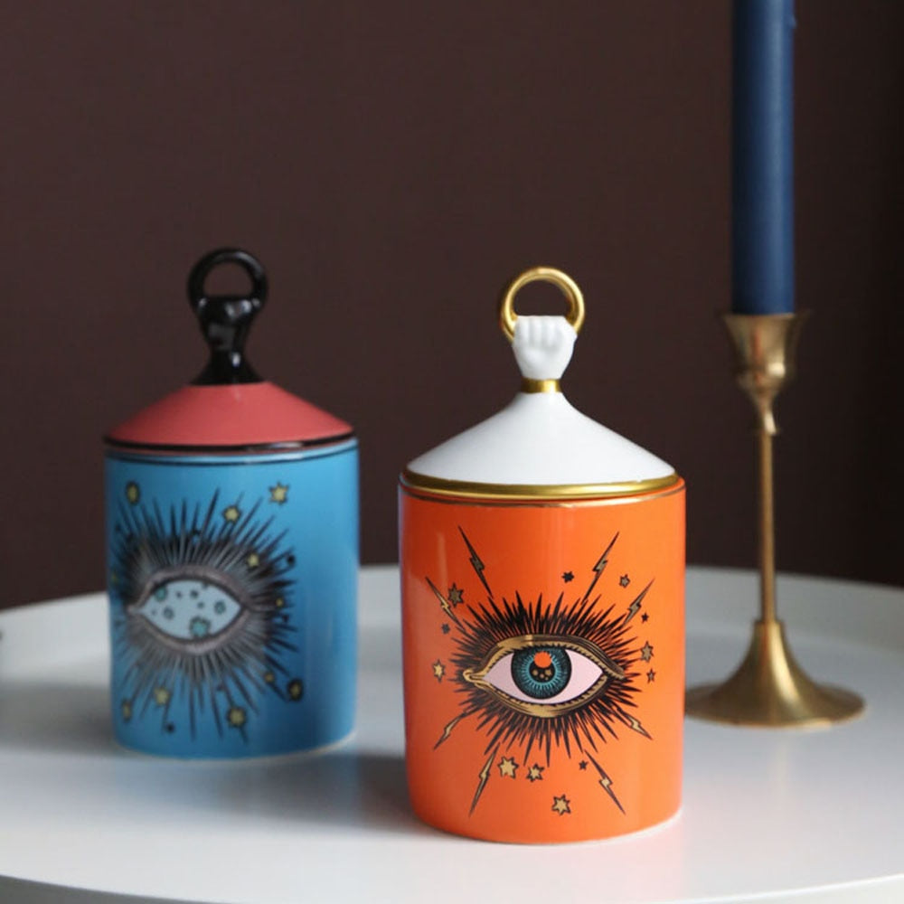 Big Eye Jar Starry Sky Incense Candle Holder with Hand Lid Aromatherapy Candle Jar Handmade Candleabra Home Decoration acacuss