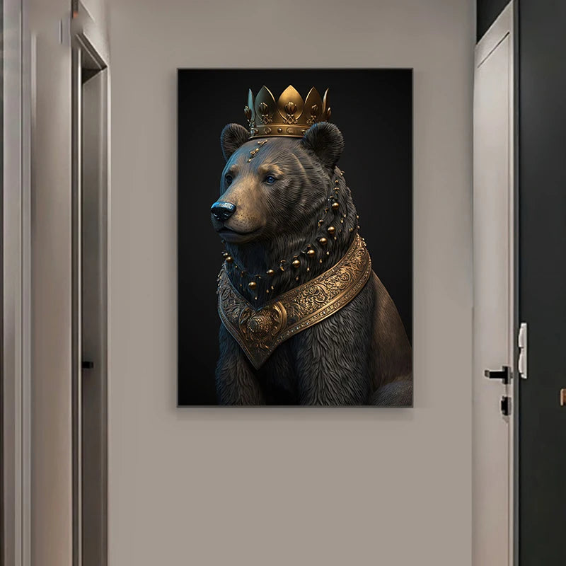 Black And Gold King Animals Monkey Bee Snake Scorpion Lion Canvas Painting Crown Poster Print For Living Room Home Decoration acacuss
