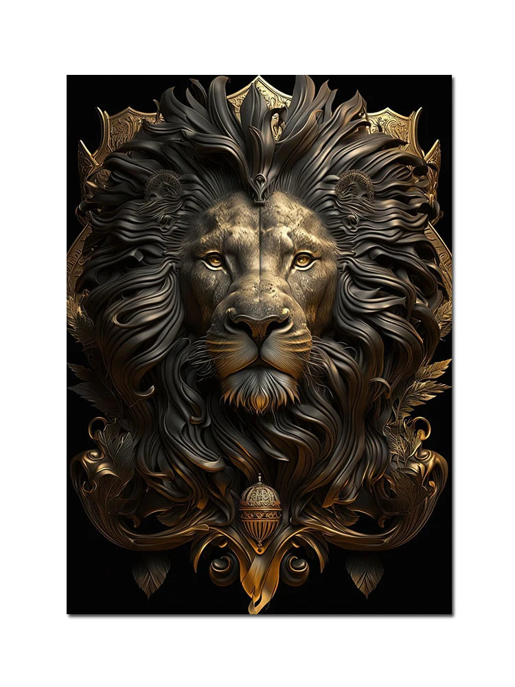 Black And Gold King Animals Monkey Bee Snake Scorpion Lion Canvas Painting Crown Poster Print For Living Room Home Decoration acacuss