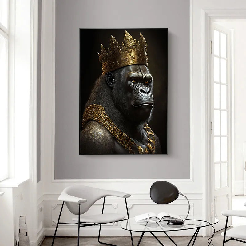 Black And Gold King Animals Monkey Bee Snake Scorpion Lion Canvas Painting Crown Poster Print For Living Room Home Decoration acacuss