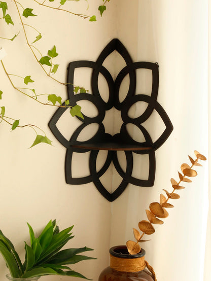 Black Flower Wooden Shelf Wall Mounted Corner Shelf Crystal Stone Display Stand Wall Shelves Wall Decor Room Decors Aesthetic acacuss