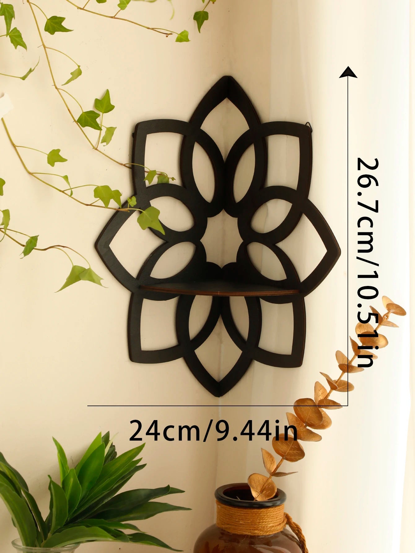 Black Flower Wooden Shelf Wall Mounted Corner Shelf Crystal Stone Display Stand Wall Shelves Wall Decor Room Decors Aesthetic acacuss