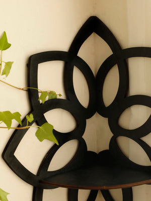 Black Flower Wooden Shelf Wall Mounted Corner Shelf Crystal Stone Display Stand Wall Shelves Wall Decor Room Decors Aesthetic acacuss