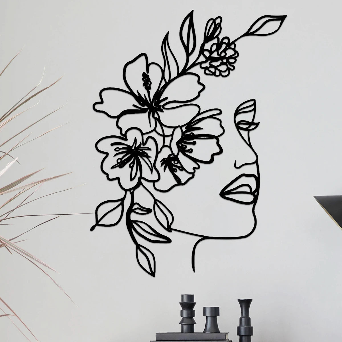 Black Metal Wall Art Minimalist Facial Line Wall Hanging Decor Abstract Iron Wall Sculpture Home Decoration Crafts Dropshipping acacuss