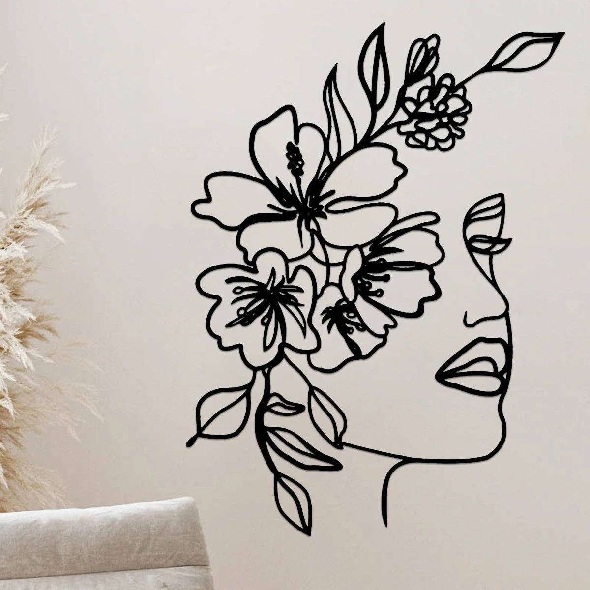 Black Metal Wall Art Minimalist Facial Line Wall Hanging Decor Abstract Iron Wall Sculpture Home Decoration Crafts Dropshipping acacuss