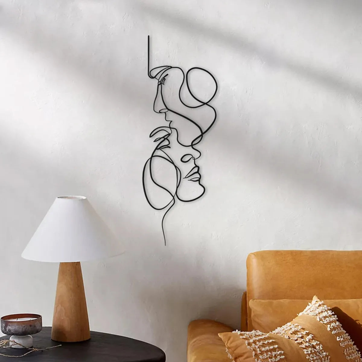 Black Metal Wall Art Wall Hanging Decor Abstract Iron Wall Sculpture Minimalist Facial Line Home Decoration Crafts acacuss