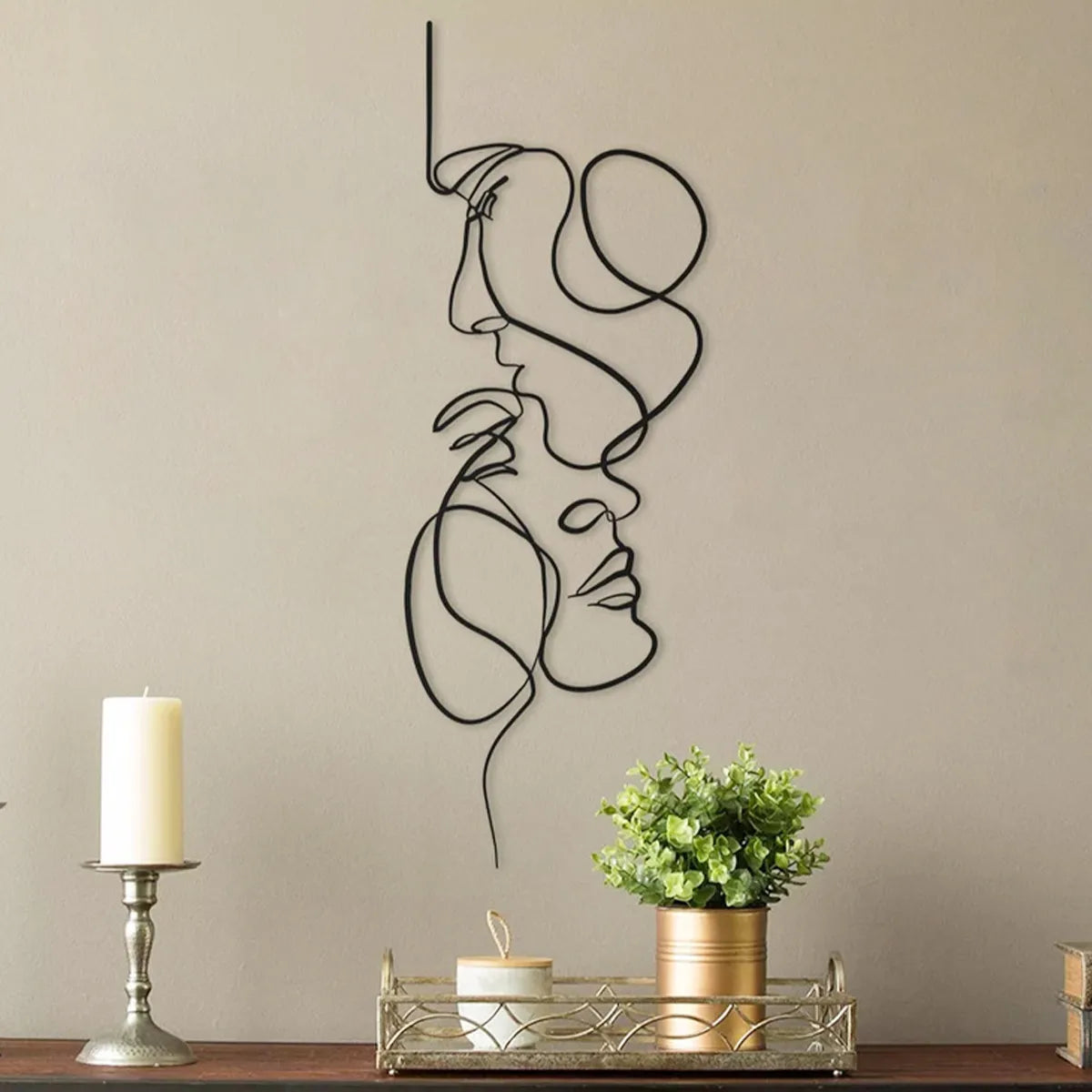 Black Metal Wall Art Wall Hanging Decor Abstract Iron Wall Sculpture Minimalist Facial Line Home Decoration Crafts acacuss