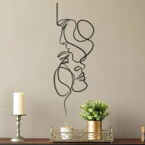 Black Metal Wall Art Wall Hanging Decor Abstract Iron Wall Sculpture Minimalist Facial Line Home Decoration Crafts acacuss