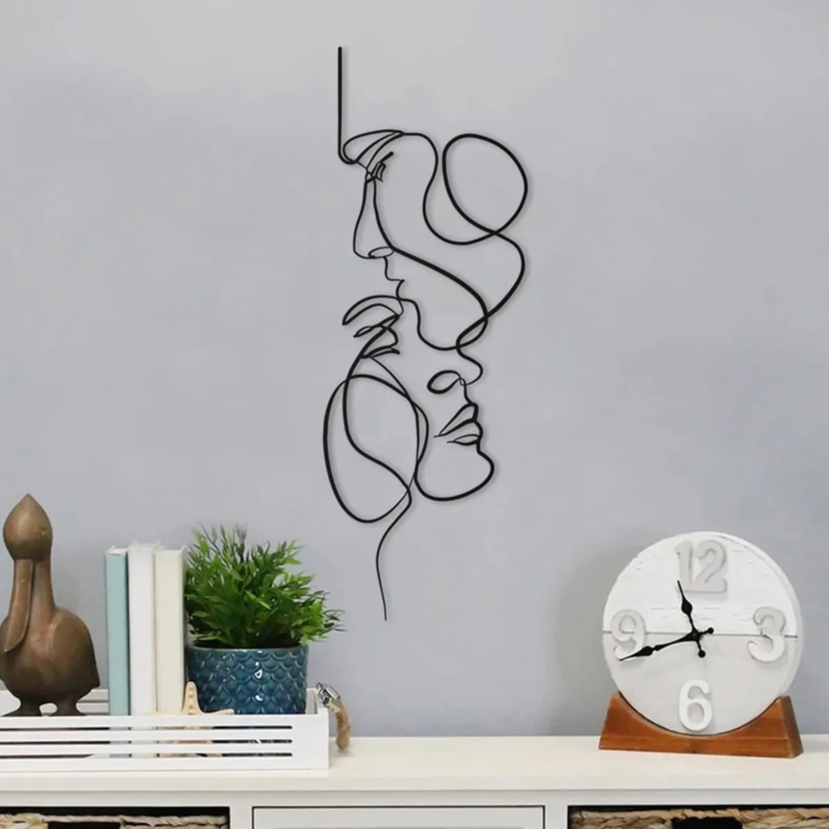 Black Metal Wall Art Wall Hanging Decor Abstract Iron Wall Sculpture Minimalist Facial Line Home Decoration Crafts acacuss