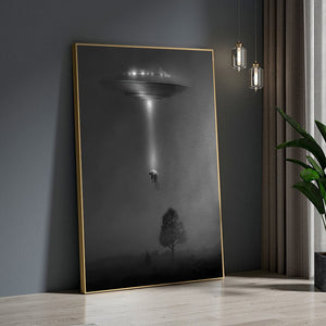 Black Night UFO Dim Style Poster Canvas Art Prints Alien Flying Saucer Arrest People Weird Wall Painting Decoration For Room acacuss