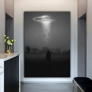 Black Night UFO Dim Style Poster Canvas Art Prints Alien Flying Saucer Arrest People Weird Wall Painting Decoration For Room acacuss