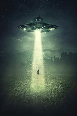 Black Night UFO Dim Style Poster Canvas Art Prints Alien Flying Saucer Arrest People Weird Wall Painting Decoration For Room acacuss