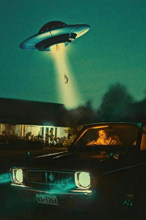 Black Night UFO Dim Style Poster Canvas Art Prints Alien Flying Saucer Arrest People Weird Wall Painting Decoration For Room acacuss