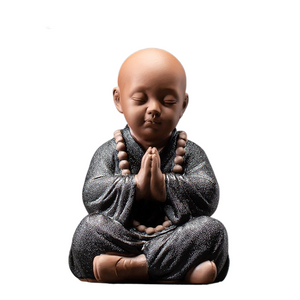Black Pottery Buddhist Monks Miniature Figurines Buddha Statue Sculpture Fairy Ornaments Meditation Home Garden Docor Decoration acacuss