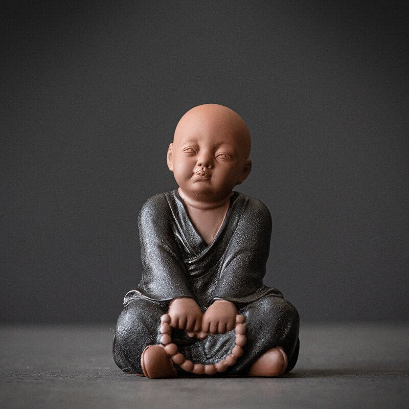 Black Pottery Buddhist Monks Miniature Figurines Buddha Statue Sculpture Fairy Ornaments Meditation Home Garden Docor Decoration acacuss