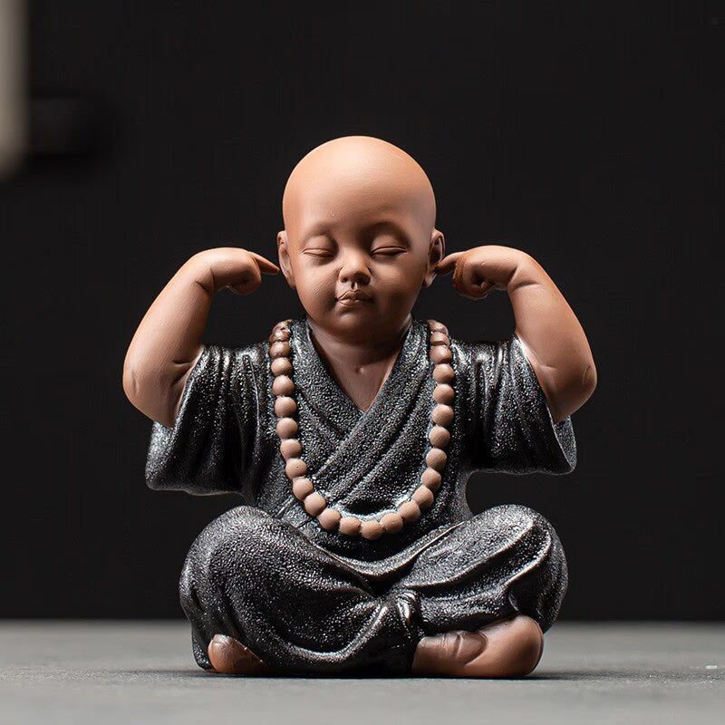 Black Pottery Buddhist Monks Miniature Figurines Buddha Statue Sculpture Fairy Ornaments Meditation Home Garden Docor Decoration acacuss