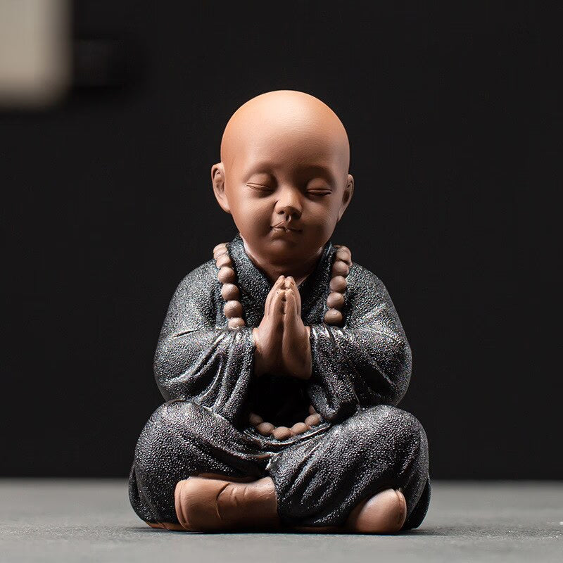 Black Pottery Buddhist Monks Miniature Figurines Buddha Statue Sculpture Fairy Ornaments Meditation Home Garden Docor Decoration acacuss