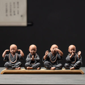 Black Pottery Buddhist Monks Miniature Figurines Buddha Statue Sculpture Fairy Ornaments Meditation Home Garden Docor Decoration acacuss