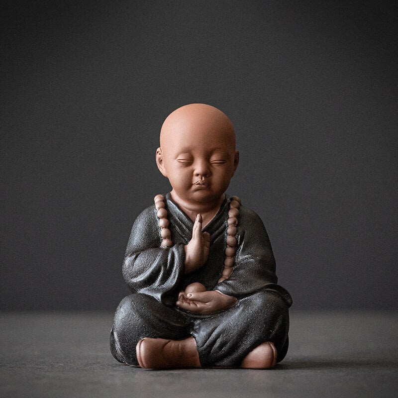 Black Pottery Buddhist Monks Miniature Figurines Buddha Statue Sculpture Fairy Ornaments Meditation Home Garden Docor Decoration acacuss
