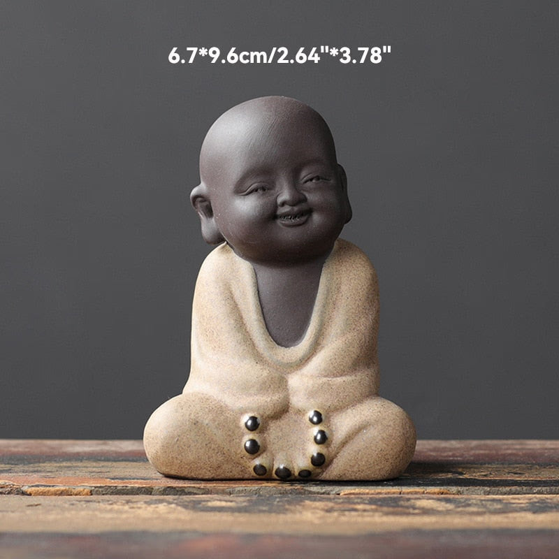 Black Pottery Buddhist Monks Miniature Figurines Buddha Statue Sculpture Fairy Ornaments Meditation Home Garden Docor Decoration acacuss