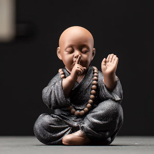 Black Pottery Buddhist Monks Miniature Figurines Buddha Statue Sculpture Fairy Ornaments Meditation Home Garden Docor Decoration acacuss