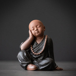 Black Pottery Buddhist Monks Miniature Figurines Buddha Statue Sculpture Fairy Ornaments Meditation Home Garden Docor Decoration acacuss