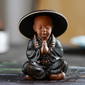 Black Pottery Buddhist Monks Miniature Figurines Buddha Statue Sculpture Fairy Ornaments Meditation Home Garden Docor Decoration acacuss