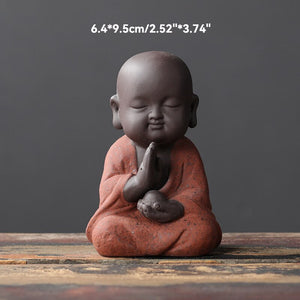 Black Pottery Buddhist Monks Miniature Figurines Buddha Statue Sculpture Fairy Ornaments Meditation Home Garden Docor Decoration acacuss