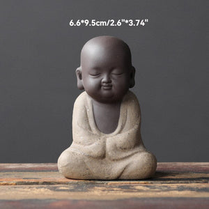 Black Pottery Buddhist Monks Miniature Figurines Buddha Statue Sculpture Fairy Ornaments Meditation Home Garden Docor Decoration acacuss