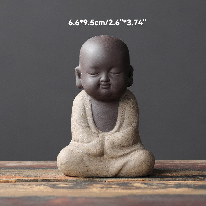 Black Pottery Buddhist Monks Miniature Figurines Buddha Statue Sculpture Fairy Ornaments Meditation Home Garden Docor Decoration acacuss