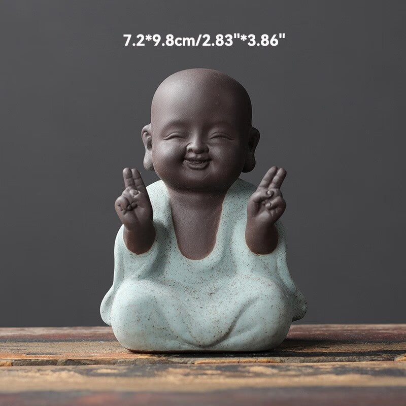 Black Pottery Buddhist Monks Miniature Figurines Buddha Statue Sculpture Fairy Ornaments Meditation Home Garden Docor Decoration acacuss