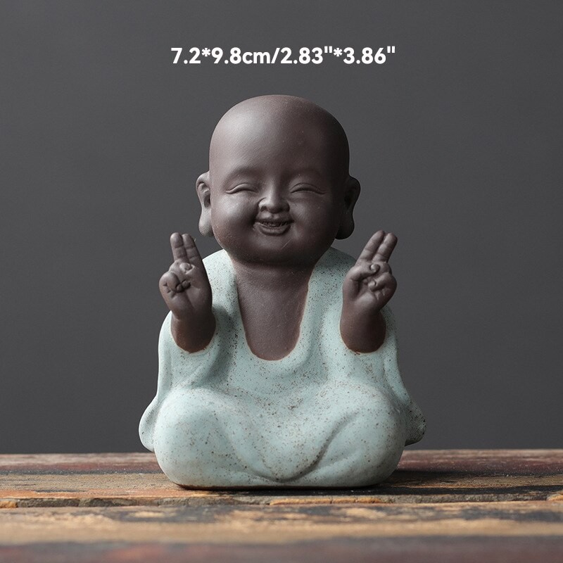 Black Pottery Buddhist Monks Miniature Figurines Buddha Statue Sculpture Fairy Ornaments Meditation Home Garden Docor Decoration acacuss